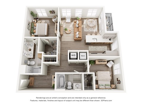 Floor plan for 2 beds, 2 baths, 1063 sqft
